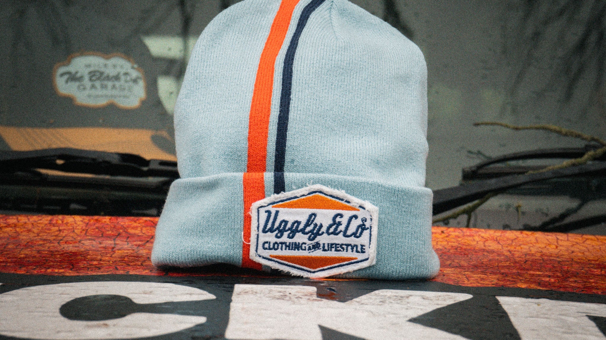 retro colours blue and orange beanie