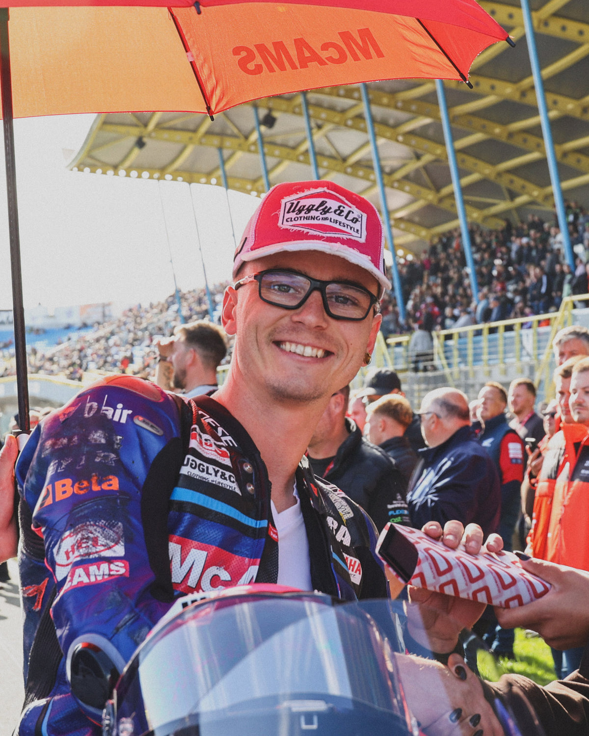 Bradley Ray on grid at Assen wearing pink trucker hat