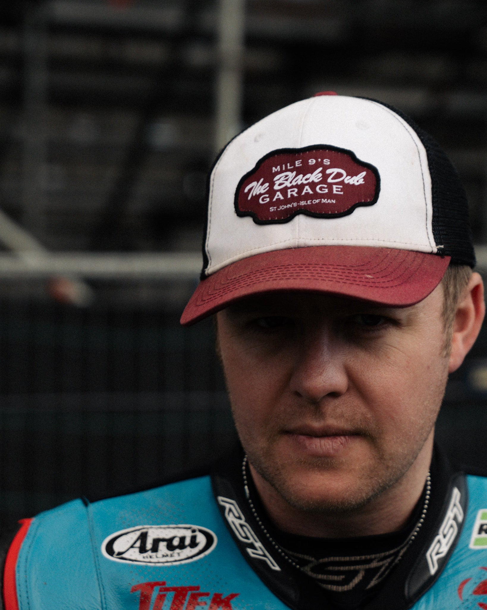 Dan Ingham in black dub hat by race stands