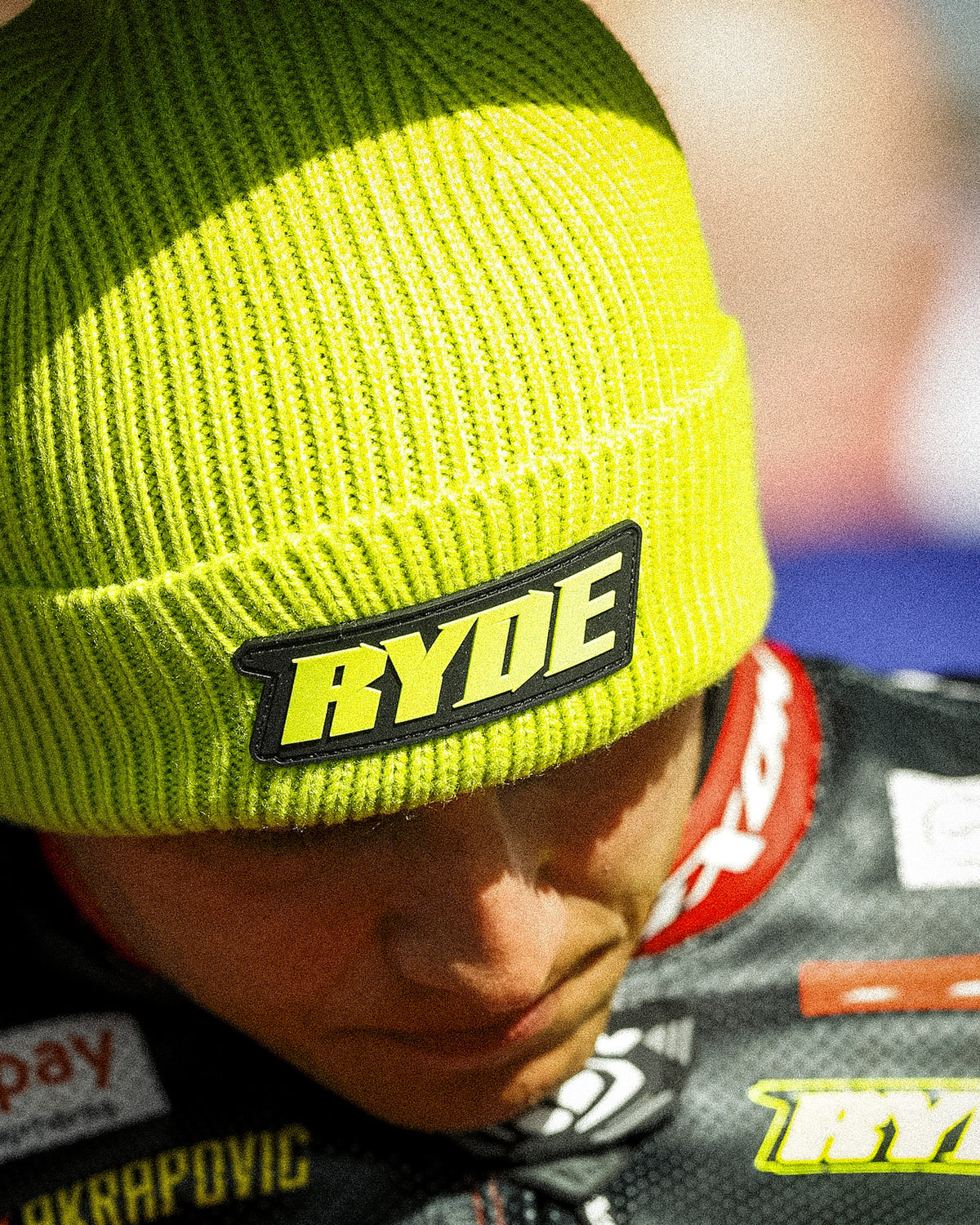 Kyle Ryde on bsb grid in leathers and beanie