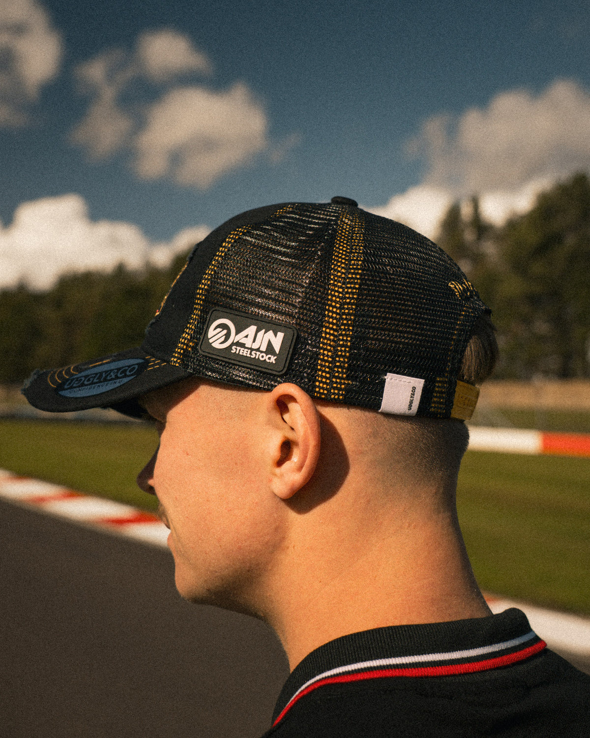 three-quarter view of the Bathams Racing Diamond Trucker Hat