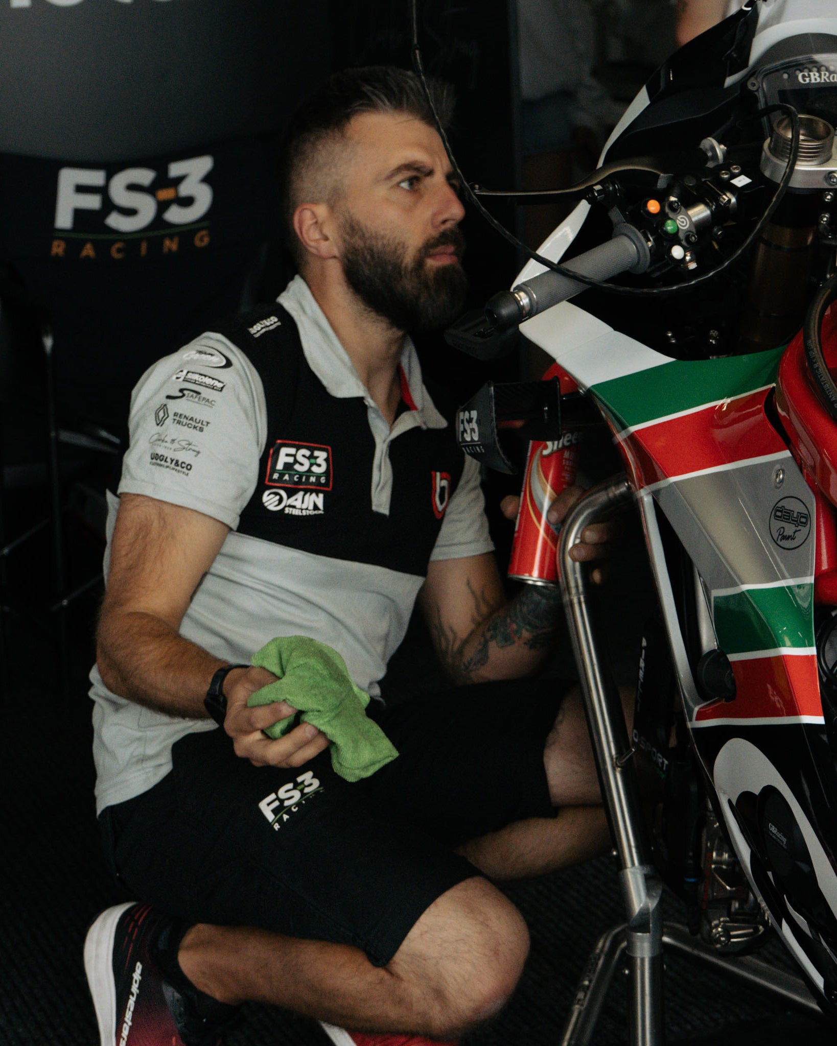 Bimota FS-3 British Superbikes garage teamwear featuring official polo shirts.