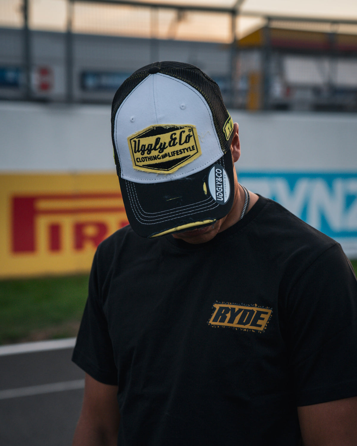 Black & White Diamond Trucker Hat x Kyle Ryde #1 close up