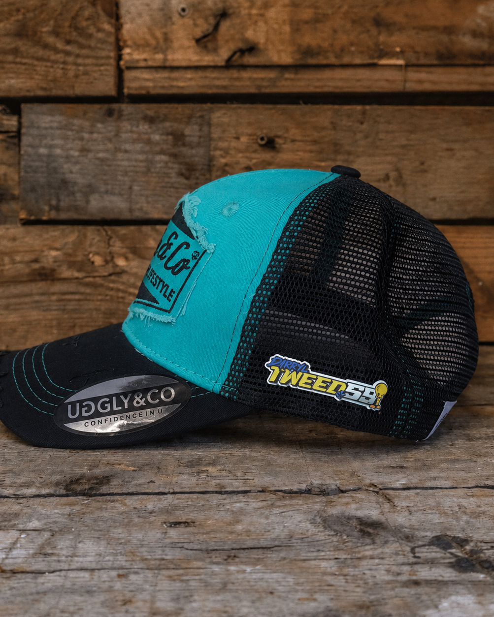 darryl tweed signature turquoise and black diamond cap side