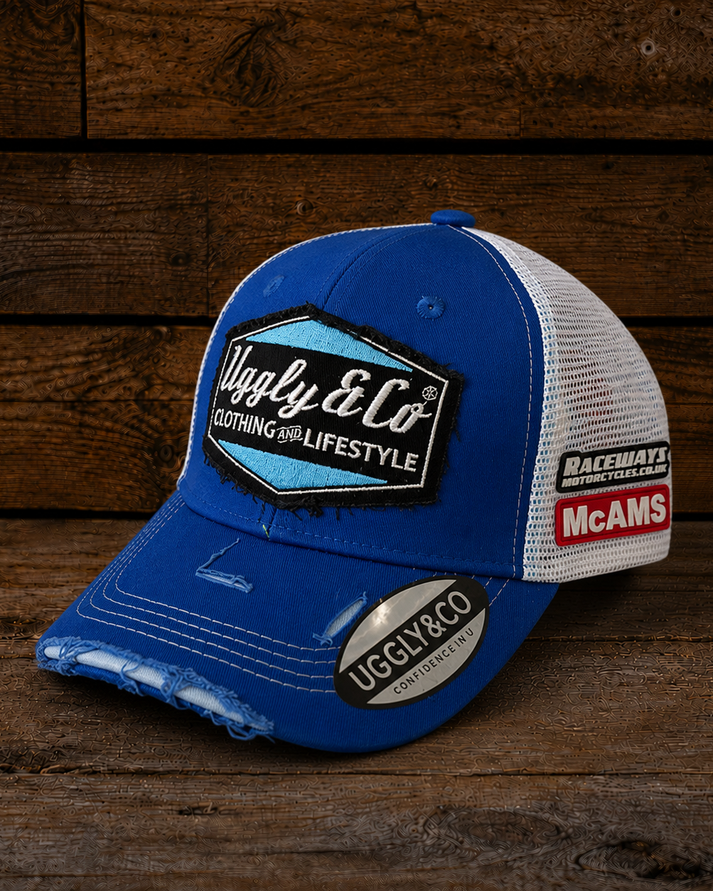 Front view of the Diamond Trucker Cap x McAMS Raceways