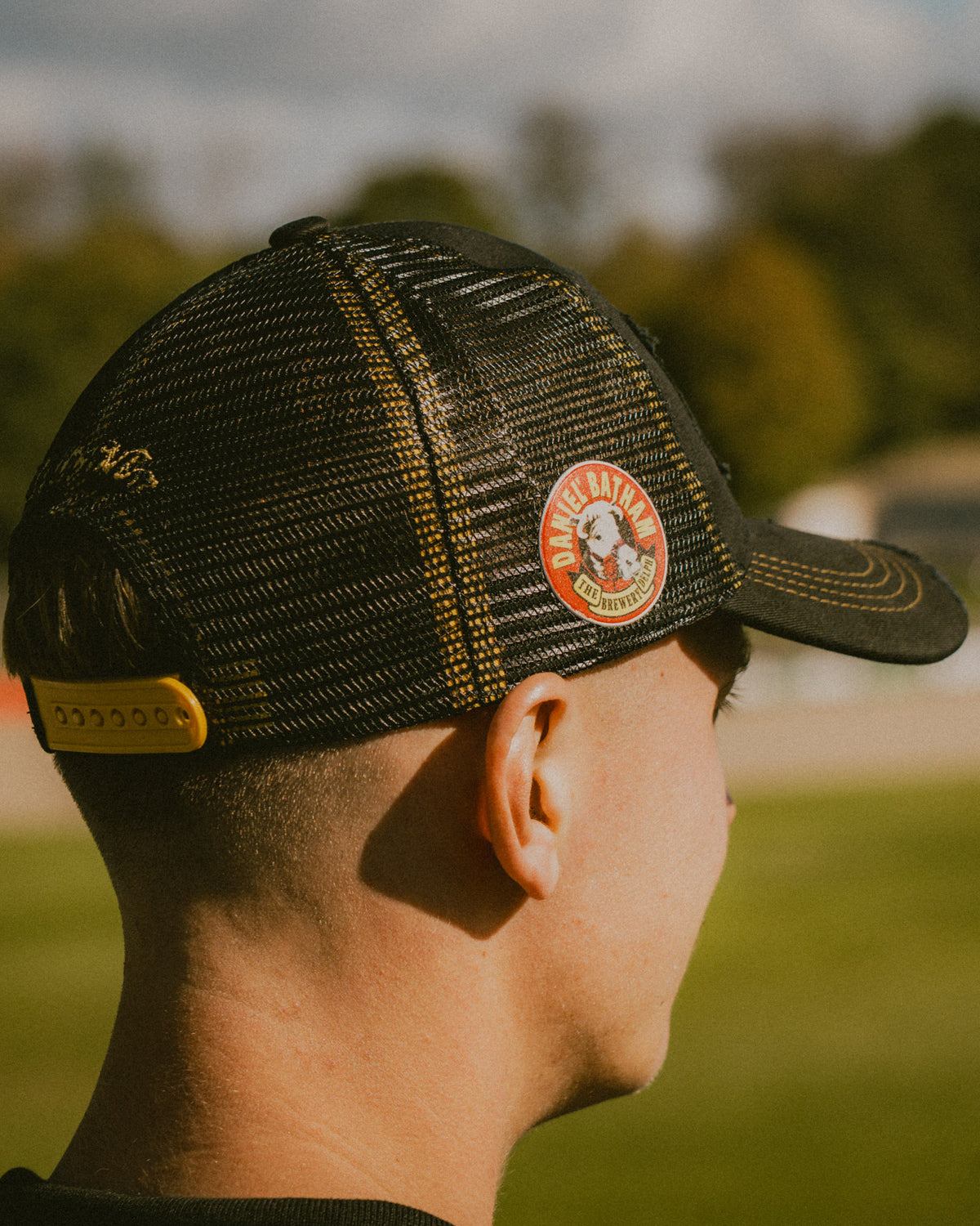 Close-up of the mesh back on the Bathams Racing Diamond Trucker Hat