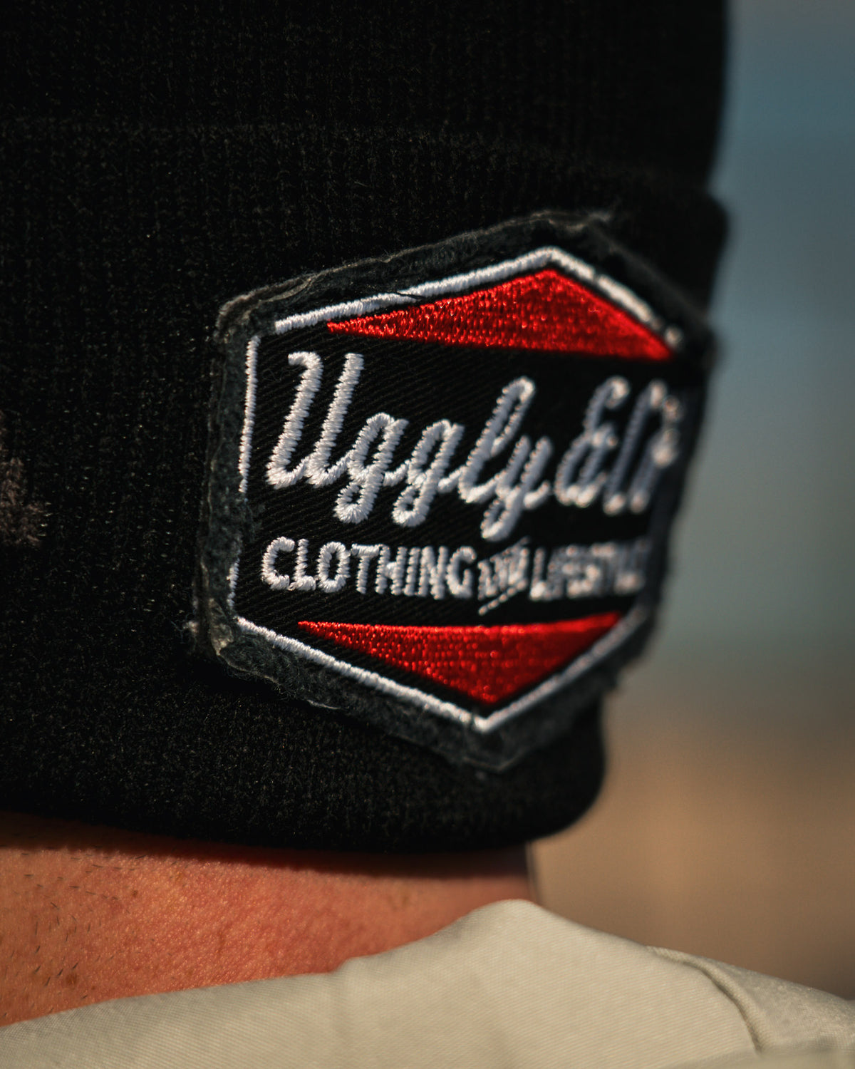 Close-up of the FS3 Racing logo detail on the Diamond Beanie