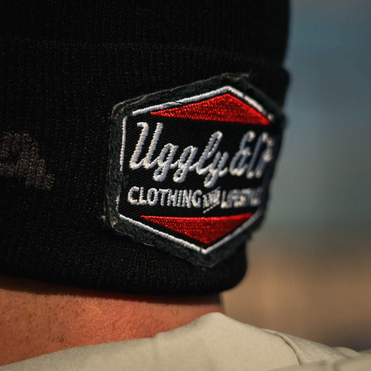 Close-up of the FS3 Racing logo detail on the Diamond Beanie