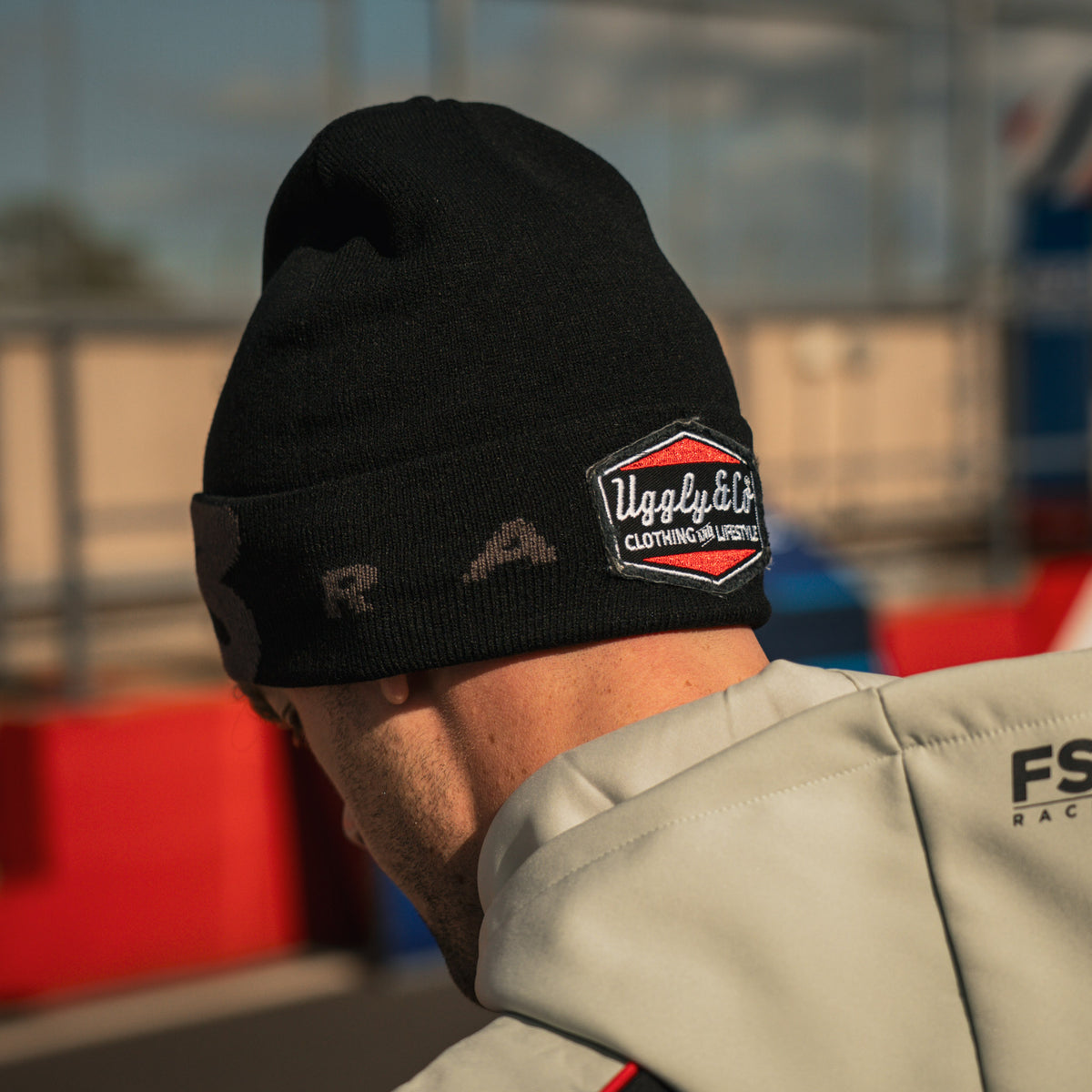 Side view of the FS3 Racing x Diamond Beanie in pit lane