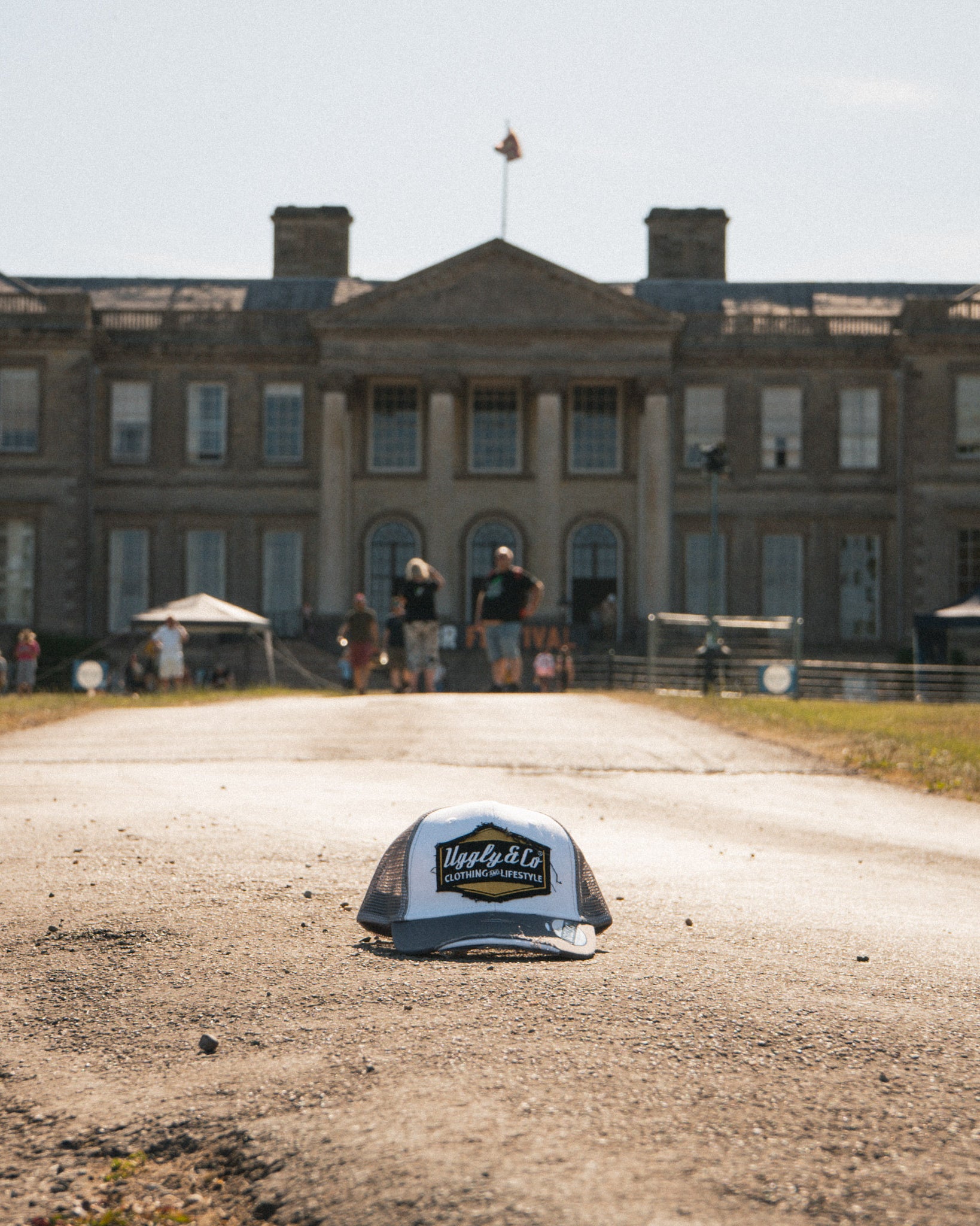 Grey white and yellow vintage trucker hat
