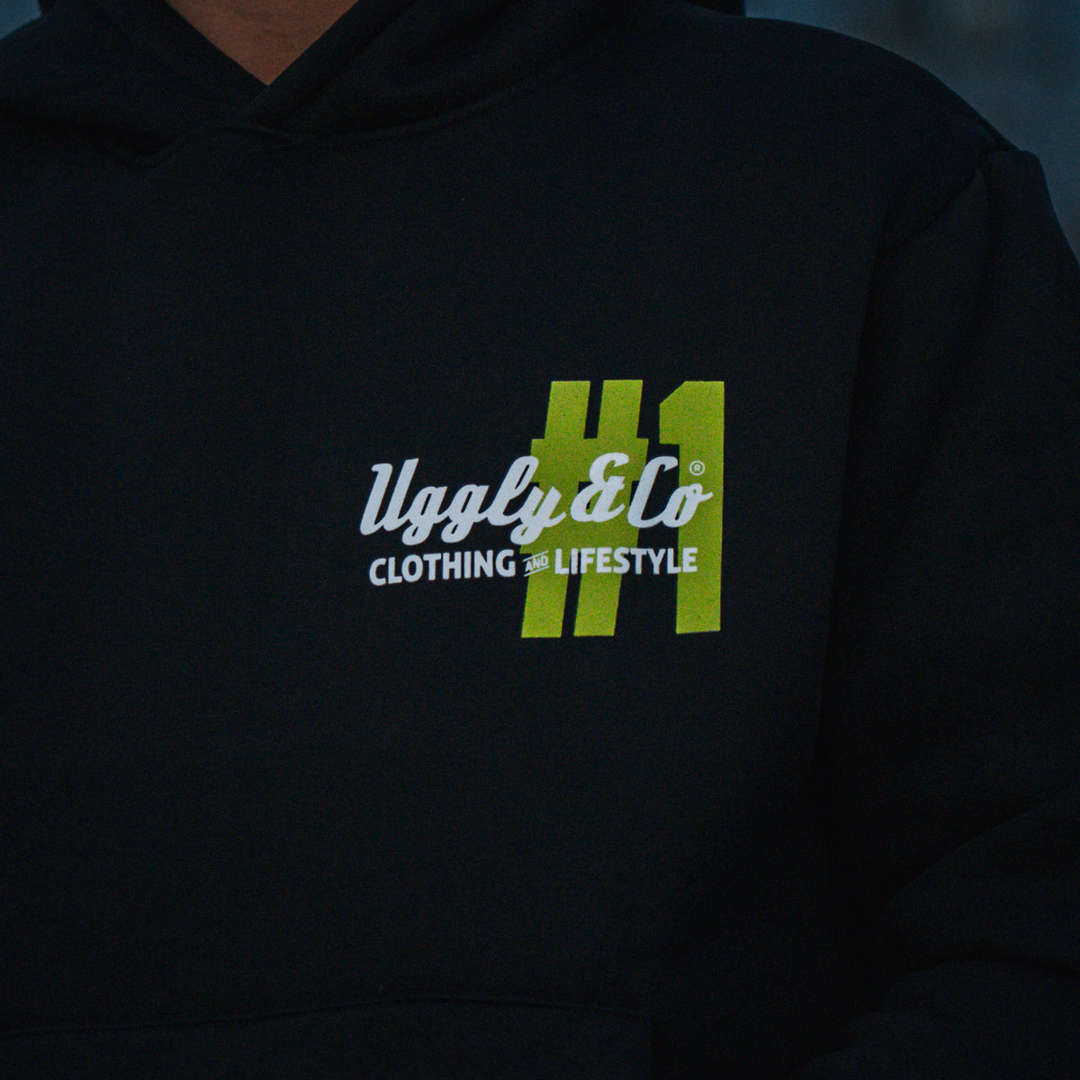 Kyle Ryde graphic and chest logo detail on Black Diamond Hoodie