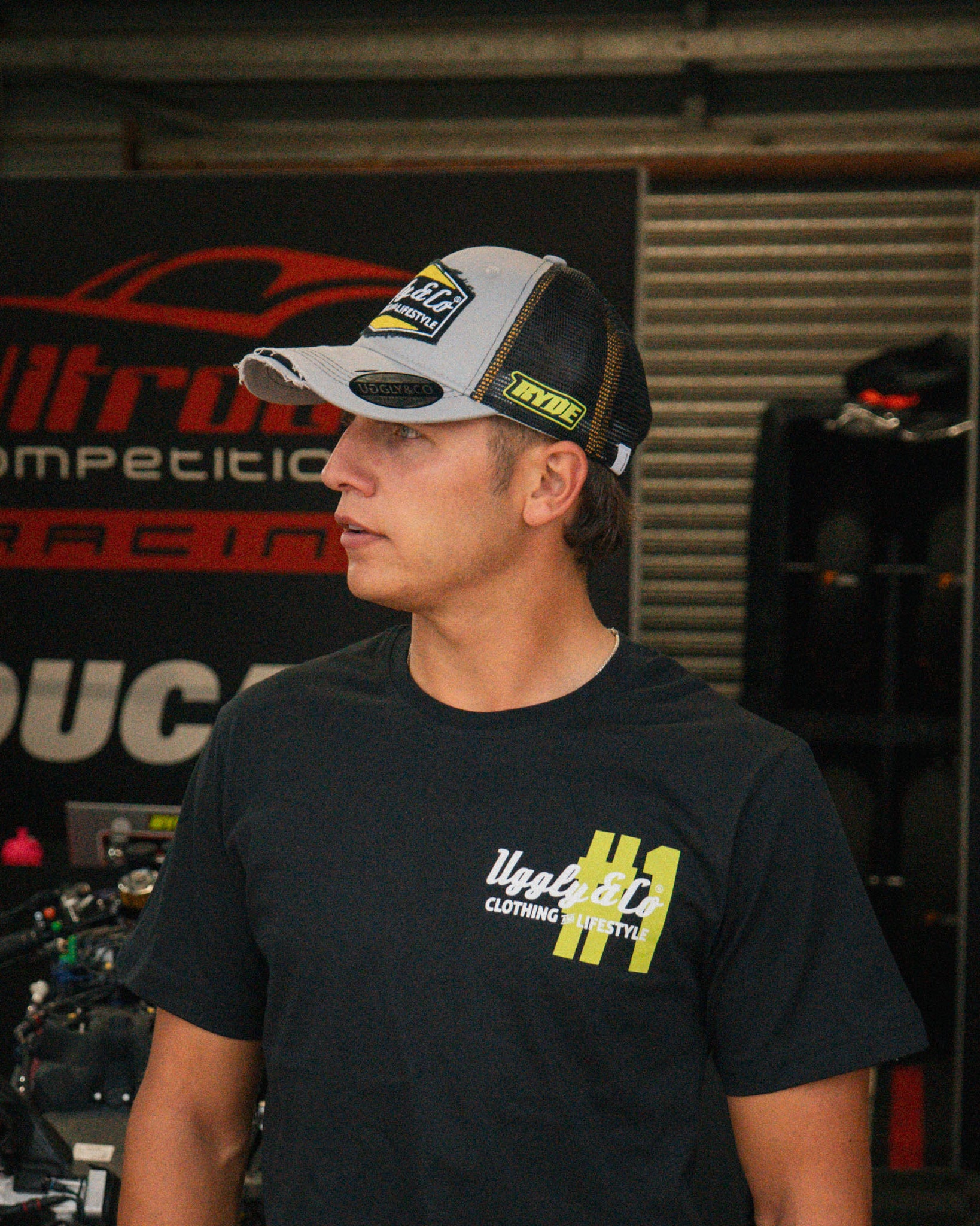 Stone Grey Kyle Ryde Diamond Trucker Cap from the Uggly and Co racewear collection
