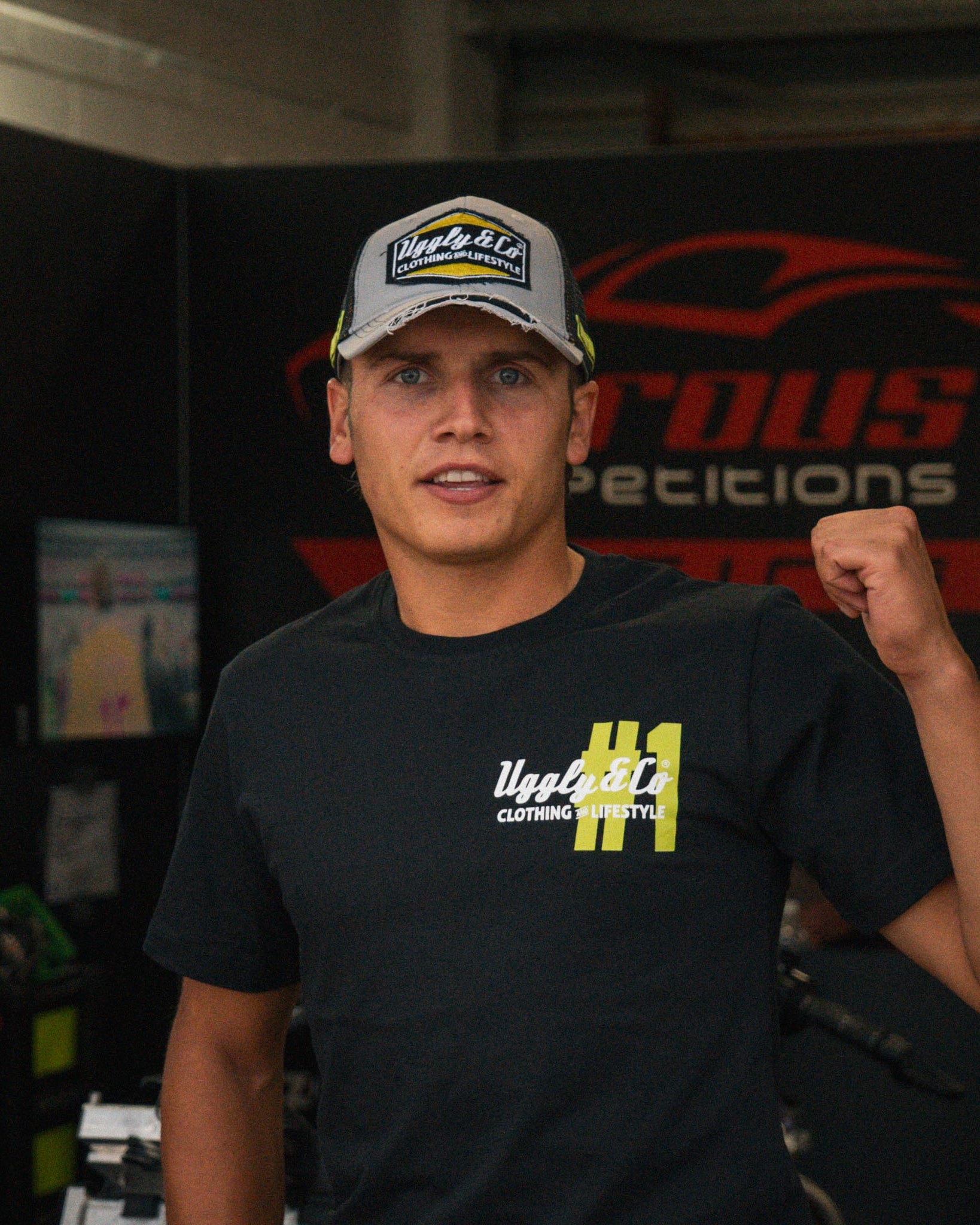 Kyle Ryde wearing the Stone Grey Diamond Trucker Hat