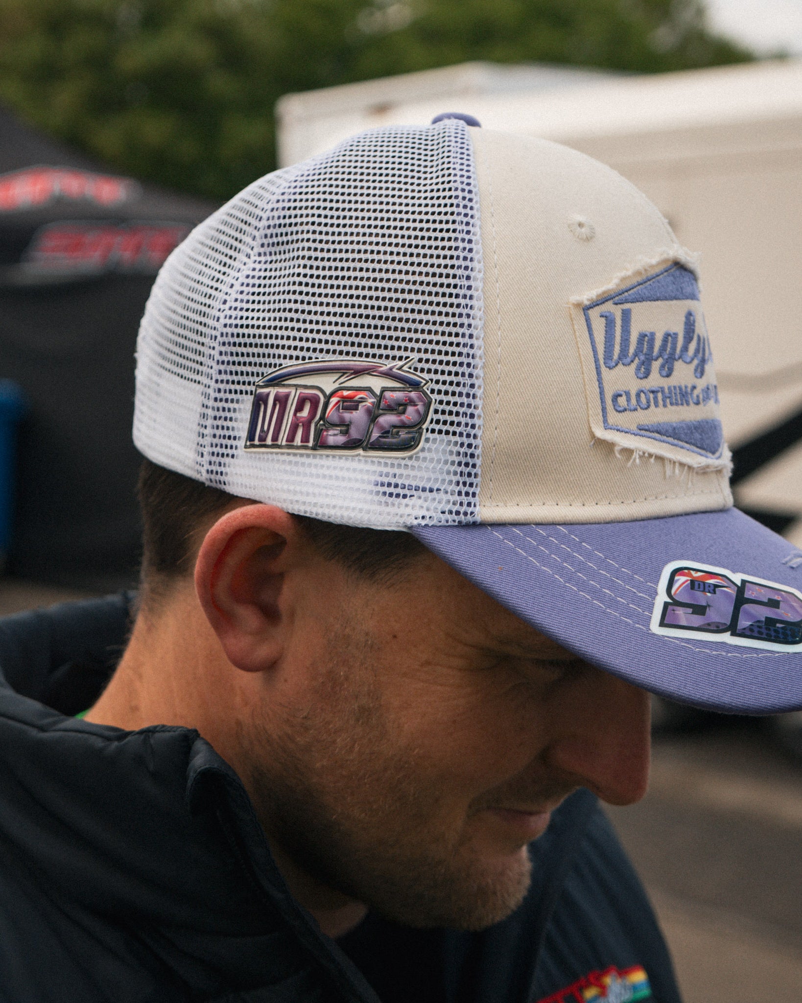 Mitch Rees wearing the Uggly&Co Diamond Cap trackside