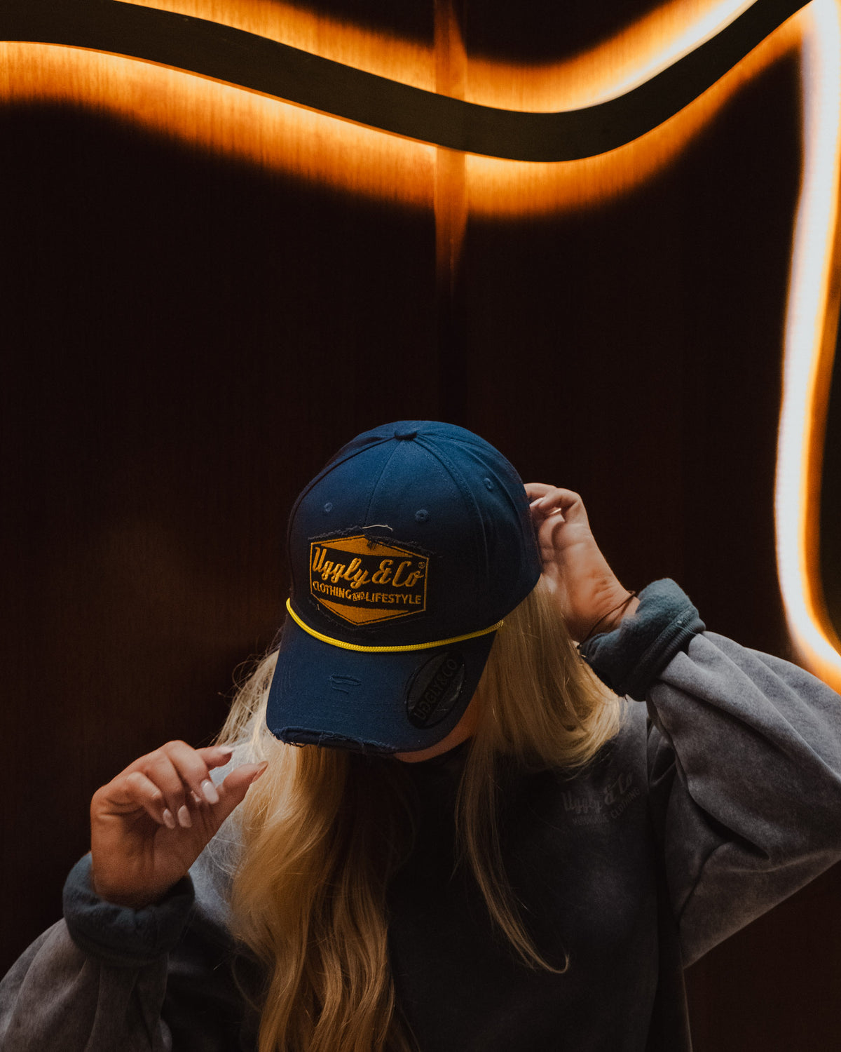 Navy Blue & Yellow Rope Diamond Baseball Cap
