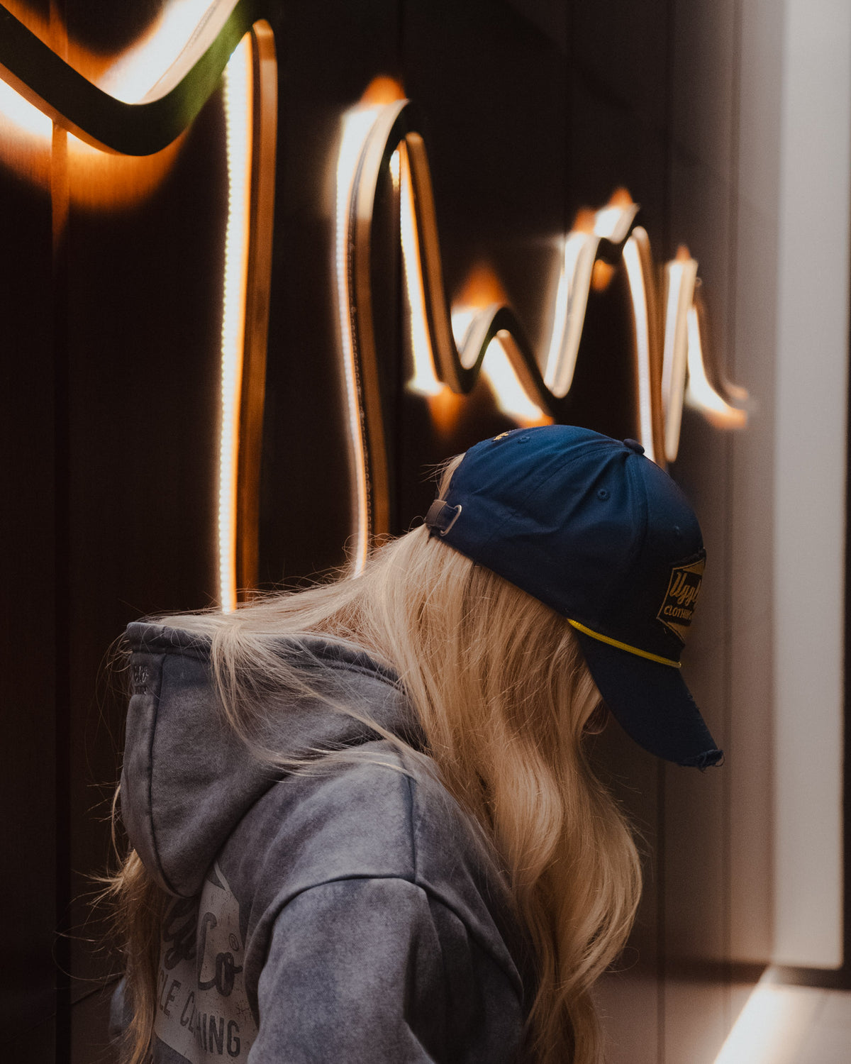 Side view of the Navy Blue & Yellow Rope Diamond Baseball Cap