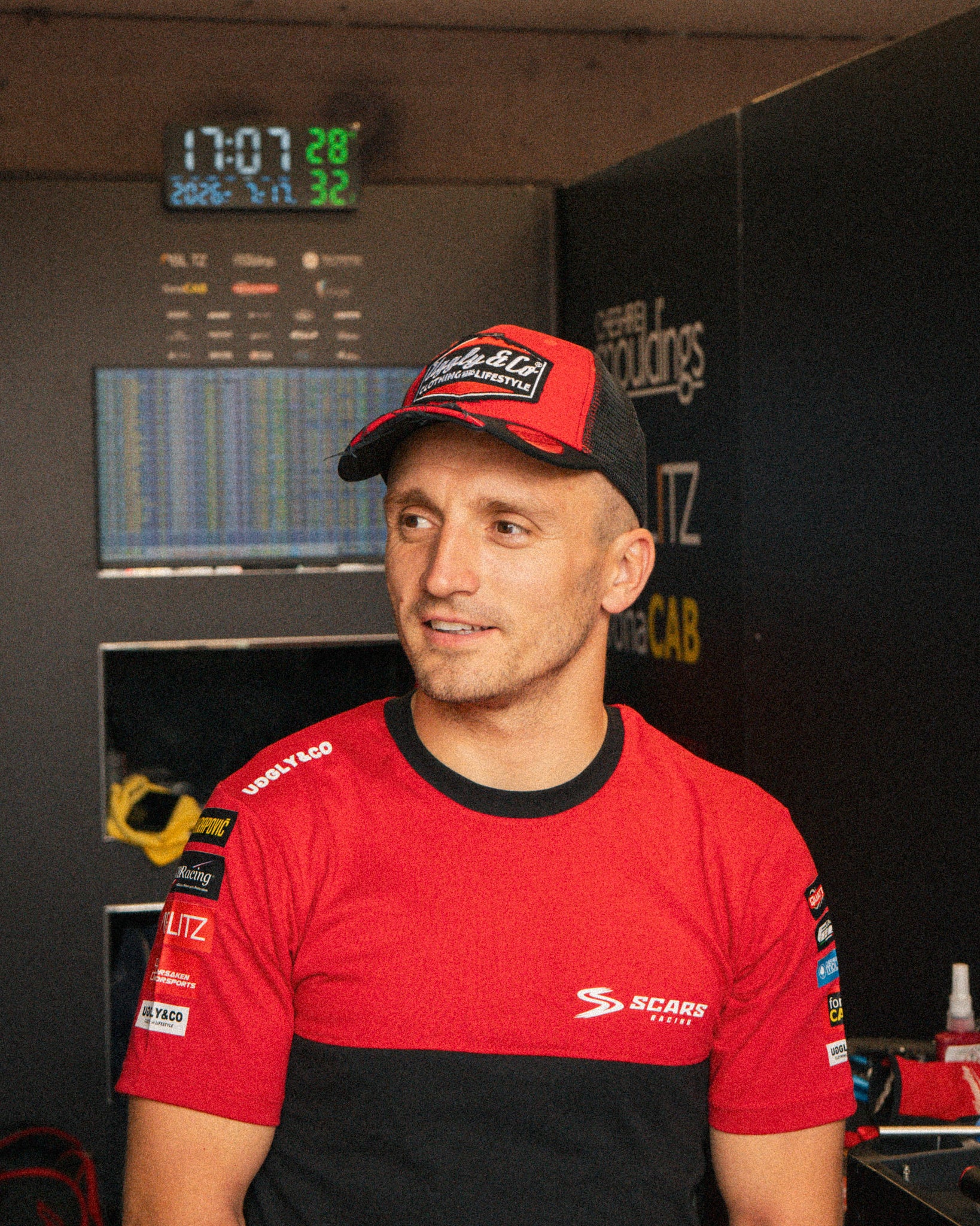 Racing rider Luke Stapleford wearing the Scars Racing branded T-shirt