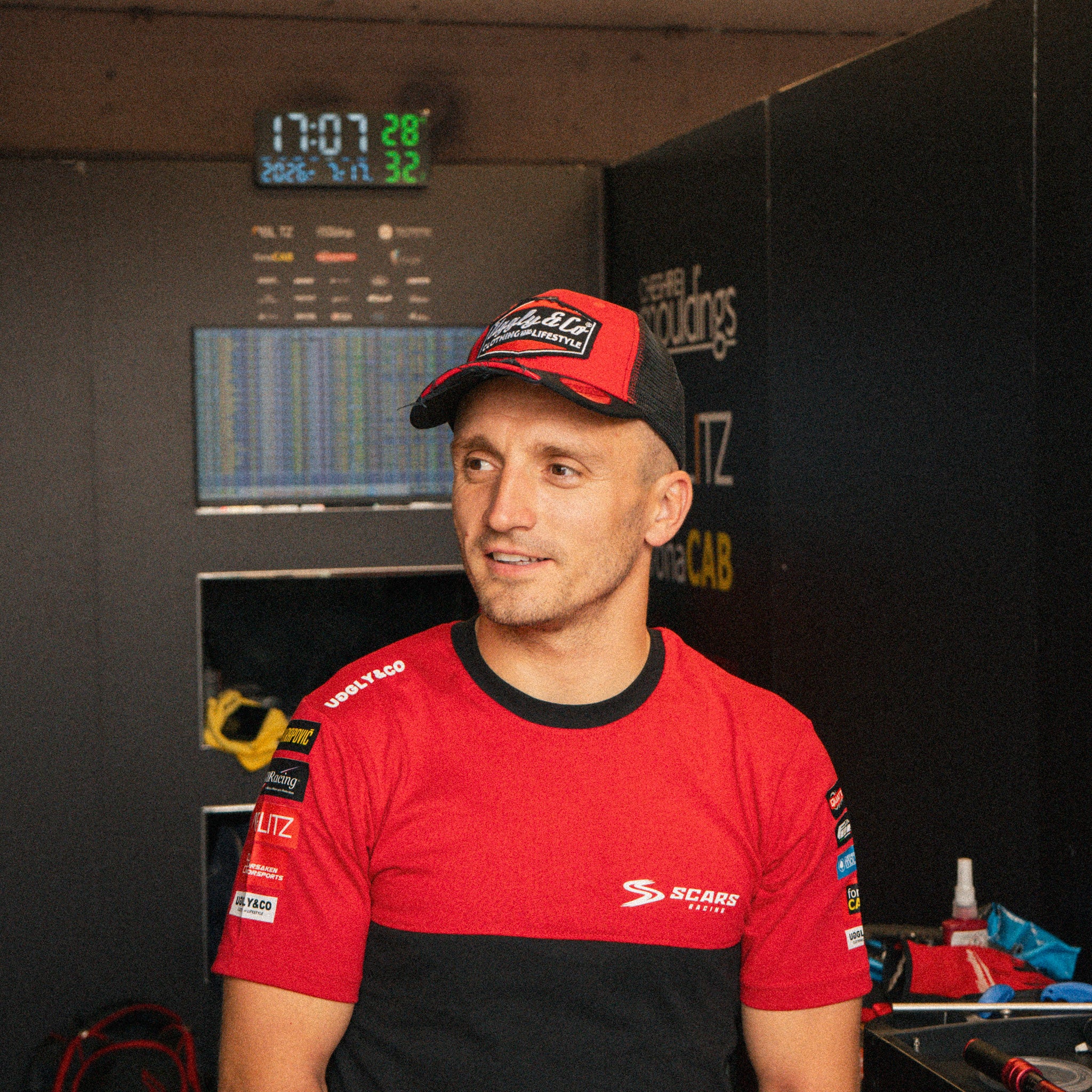 Racing rider Luke Stapleford wearing the Scars Racing branded T-shirt