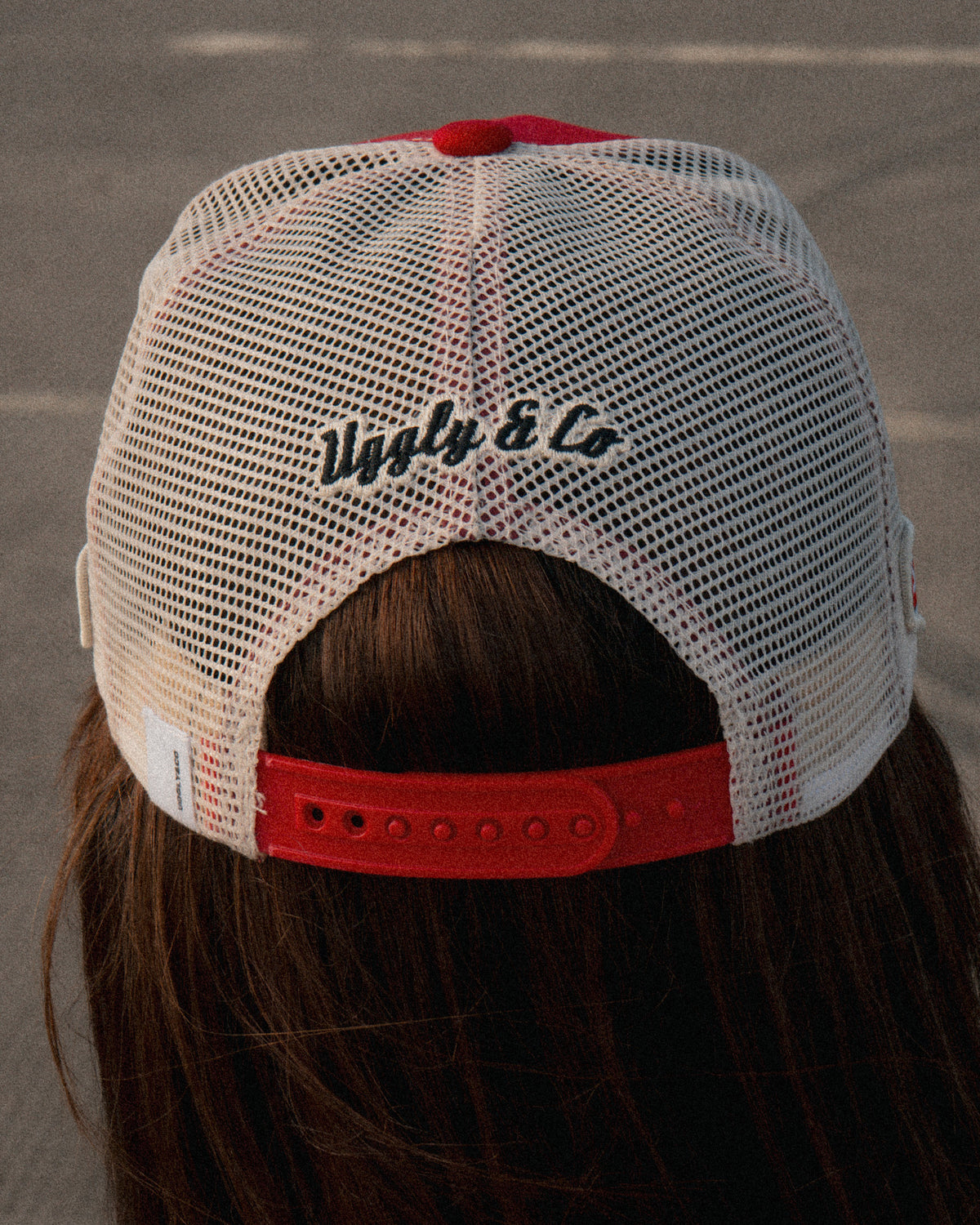Back view of the Smokin’ Red Label Diamond Trucker Hat showing the mesh and adjustable closure