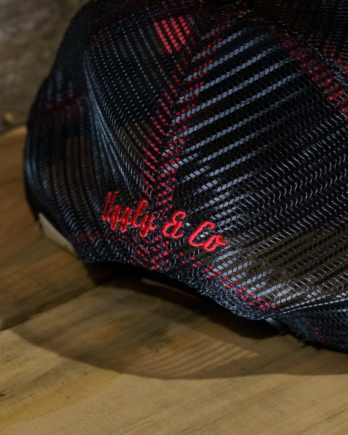 Back of Steve Day x Diamond trucker cap with nylon mesh and adjustable snapback strap