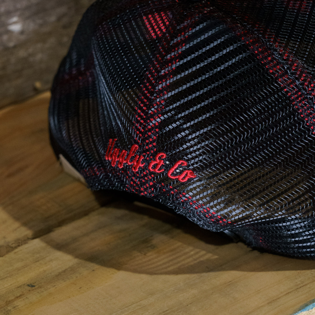 Back of Steve Day x Diamond trucker cap with nylon mesh and adjustable snapback strap