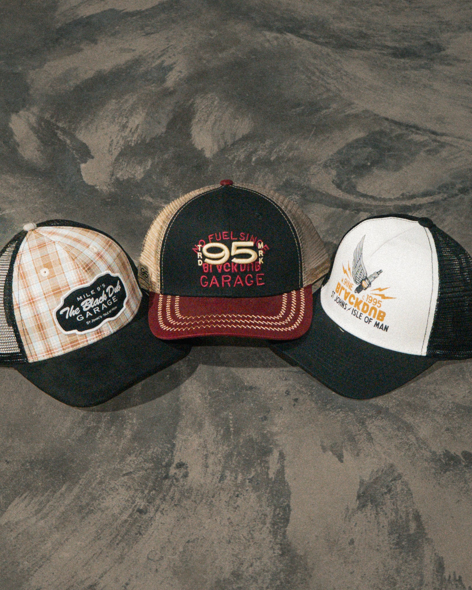 Uggly & Co three Garage Cap bundle featuring three motorsport inspired caps.