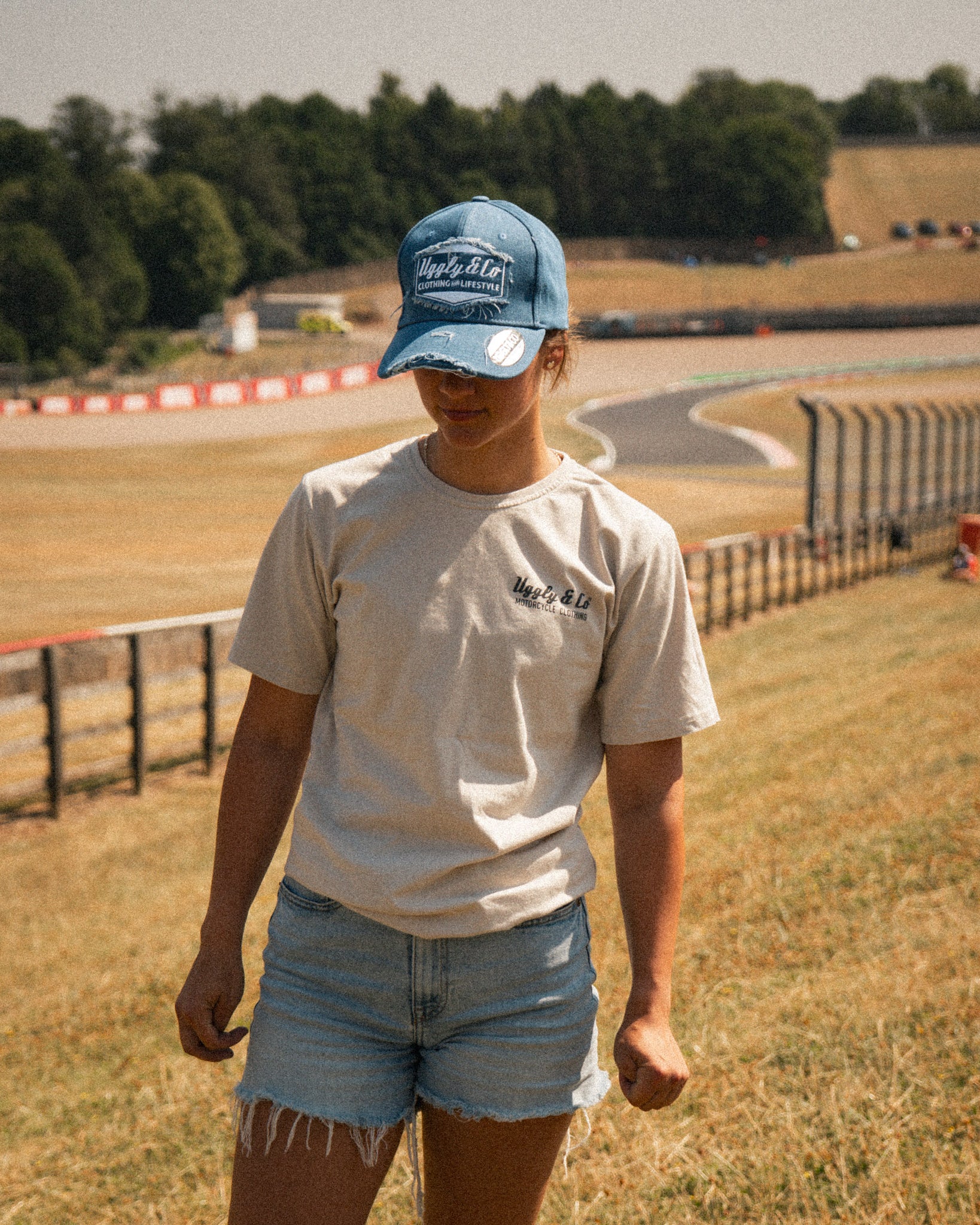 Katie Hand wearing the Uggly&Co Vintage Denim Diamond Baseball Cap