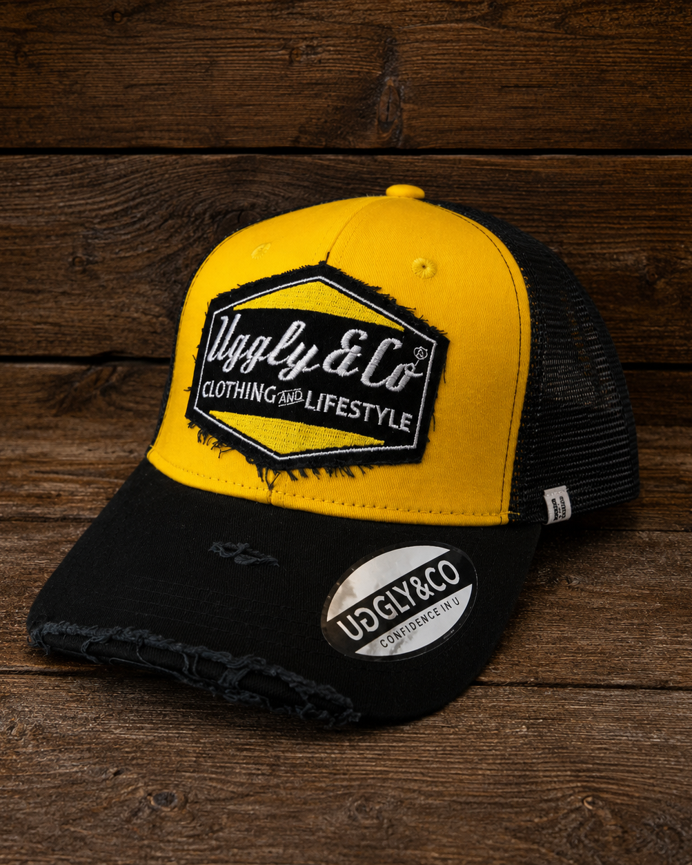 Yellow & Black Diamond Cap by Uggly & Co shown from the front.