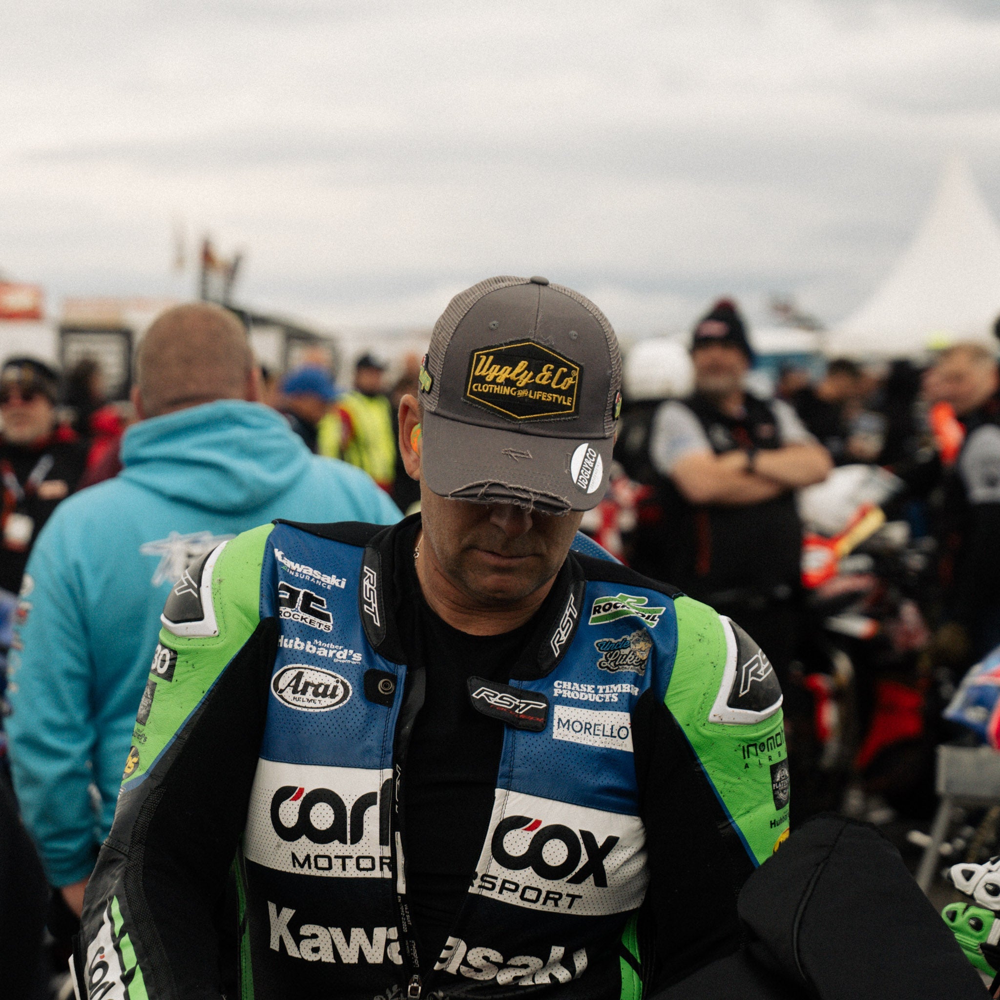 davo johnson in diamond cap at motorsport event
