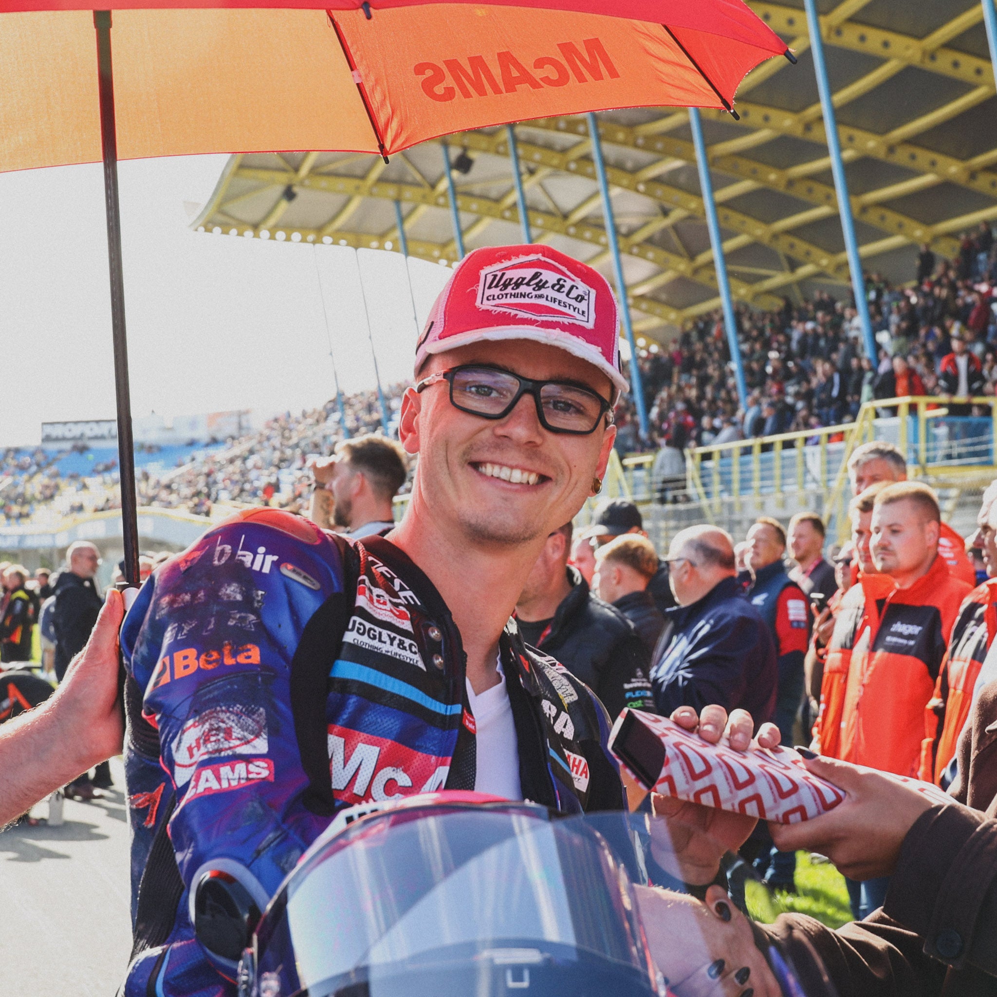 Bradley Ray on grid at Assen wearing pink trucker hat