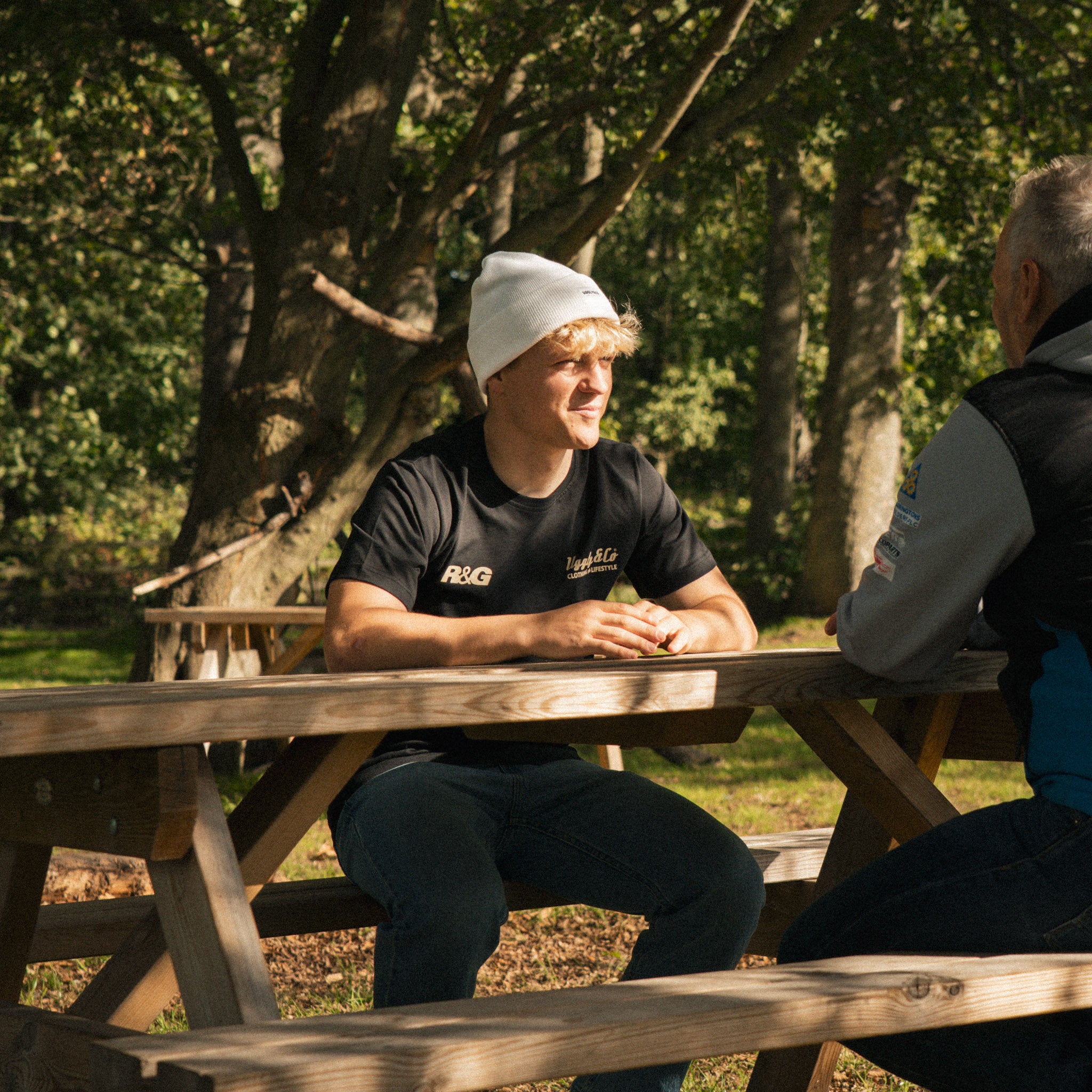 lifestyle photo of Rhys Irwin wearing uggly and co beanie
