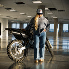 Abby Marshall with Suzuki DRZ wearing the Navy Blue & White Diamond Trucker Hat