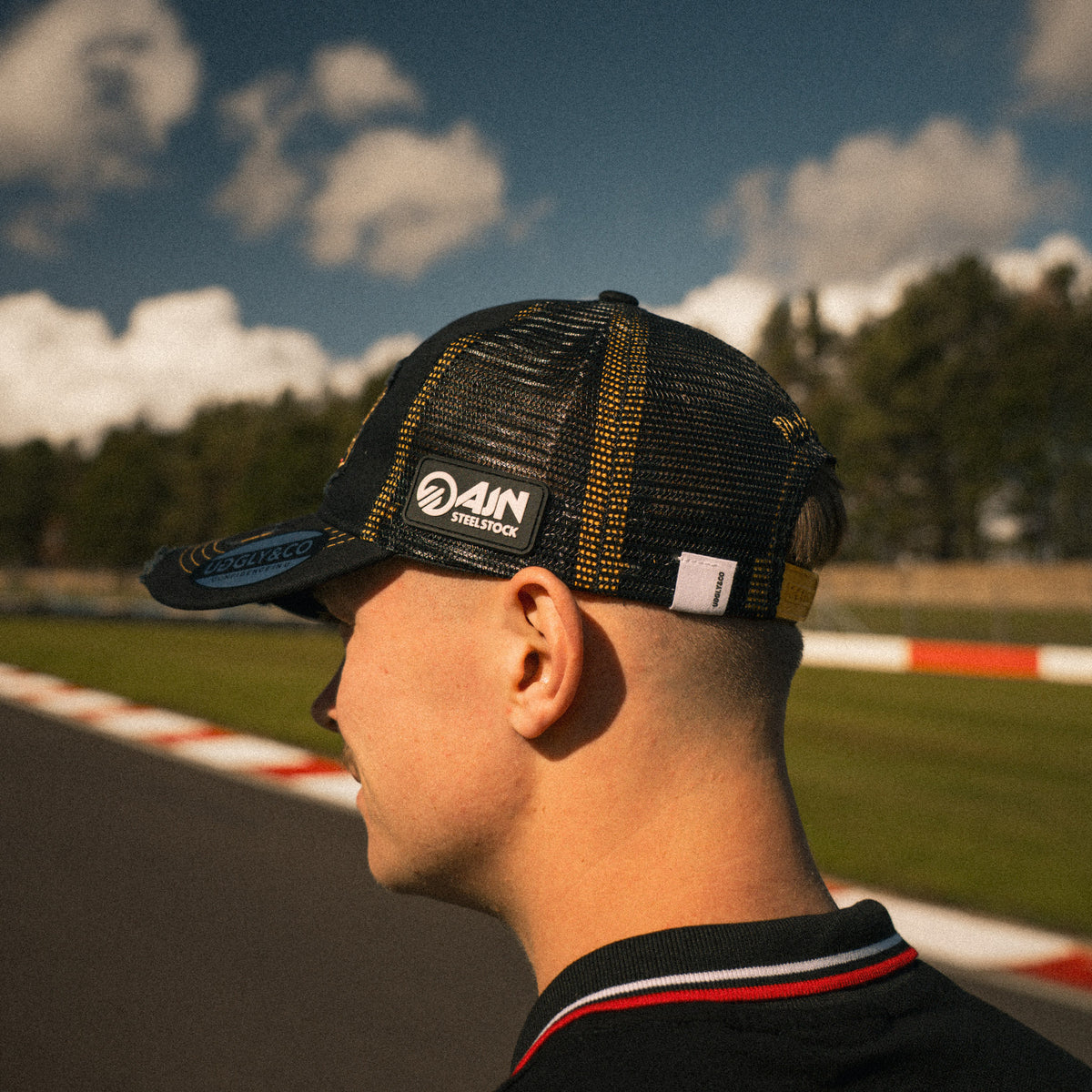 three-quarter view of the Bathams Racing Diamond Trucker Hat