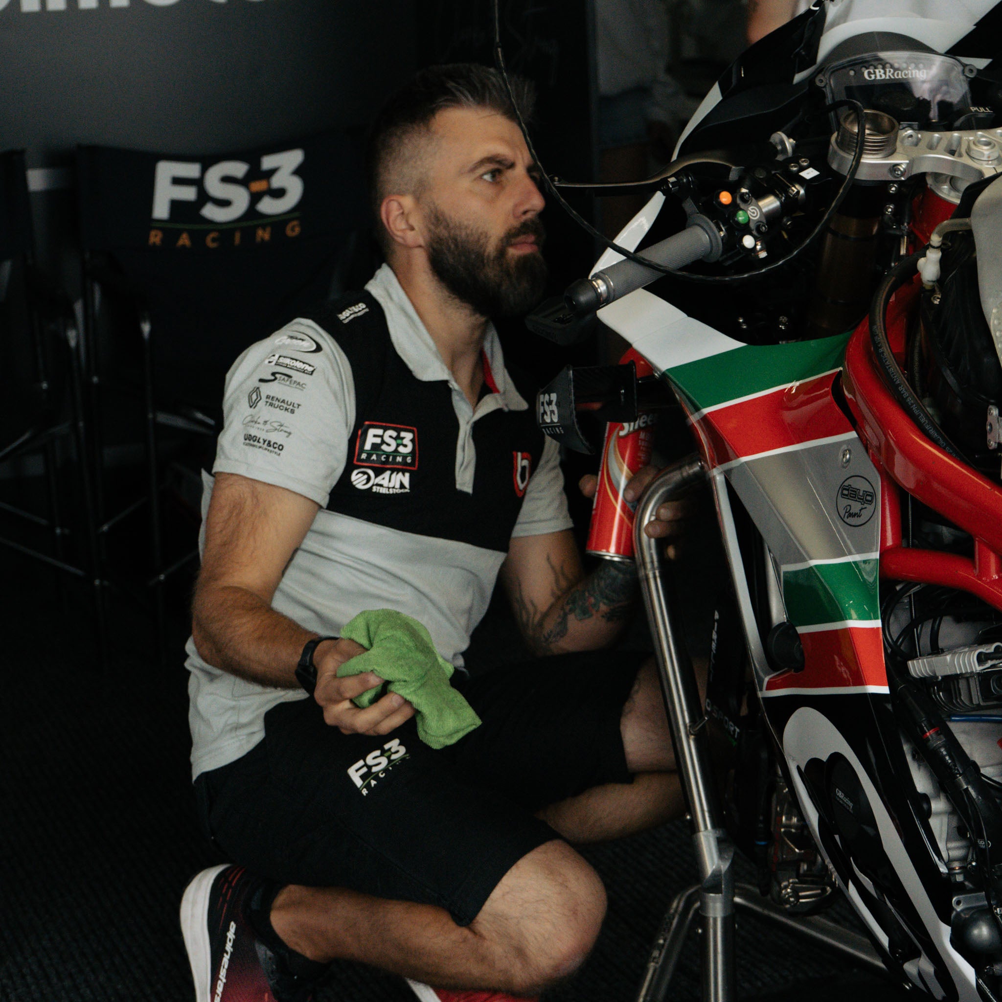 Bimota FS-3 British Superbikes garage teamwear featuring official polo shirts.