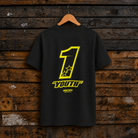 Black Kyle Ryde Core #1 T-shirt showcasing a bold number one graphic.