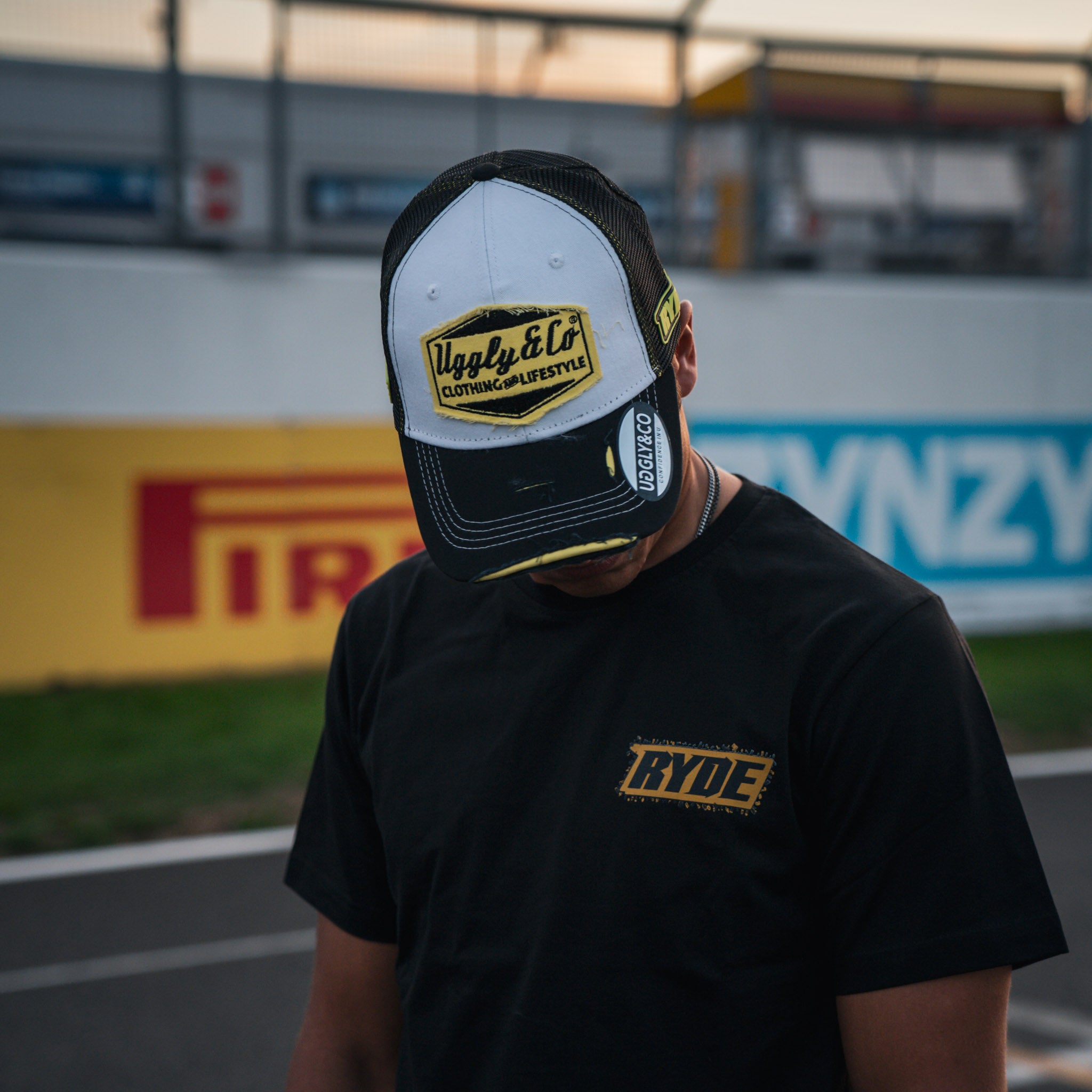 Black & White Diamond Trucker Hat x Kyle Ryde #1 close up