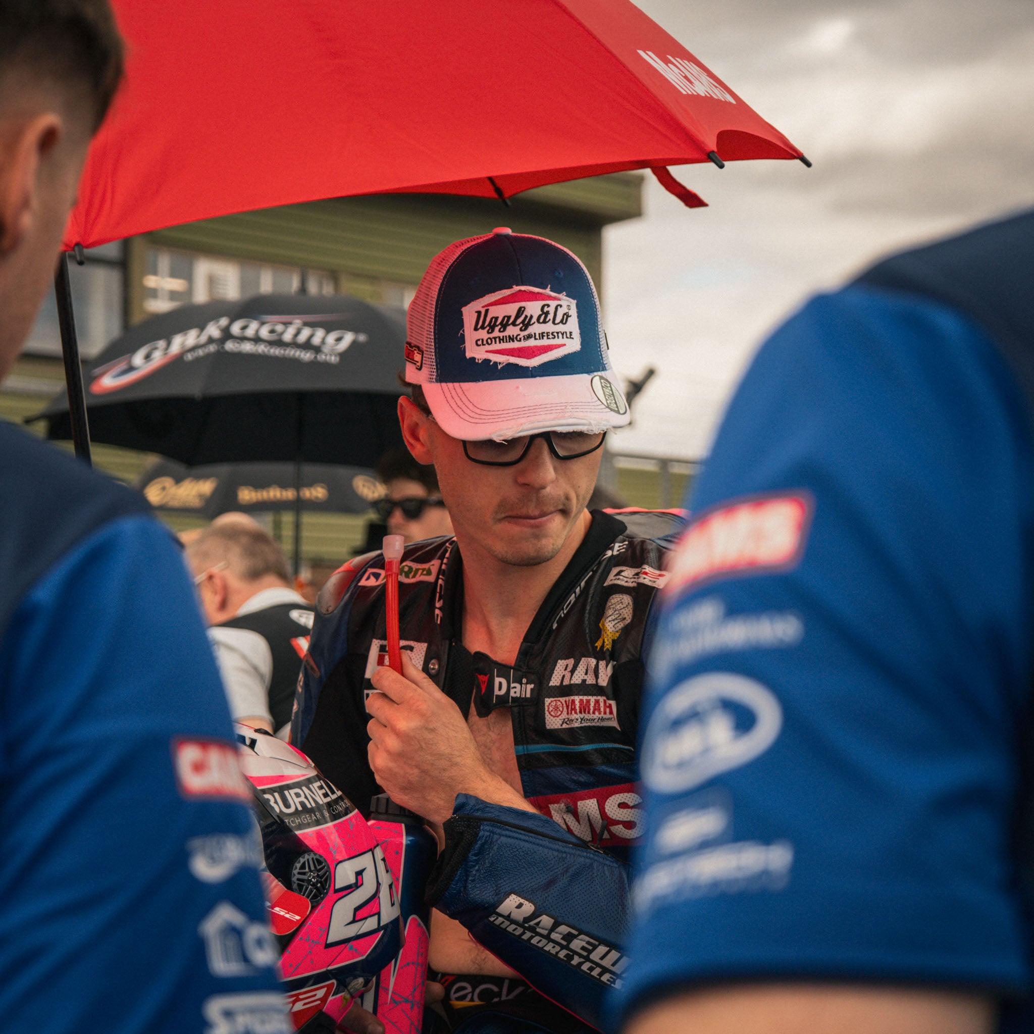 brad ray on the starting grid at bsb race wearing trucker hat