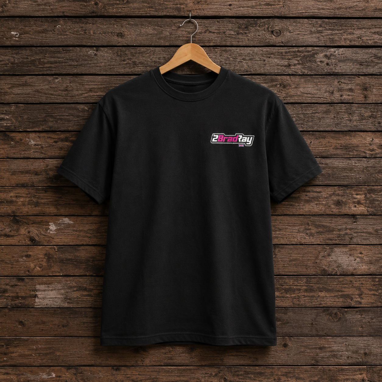 Front view of the Brad Ray Power Wheelie T-Shirt featuring a bold motorcycle racing graphic.