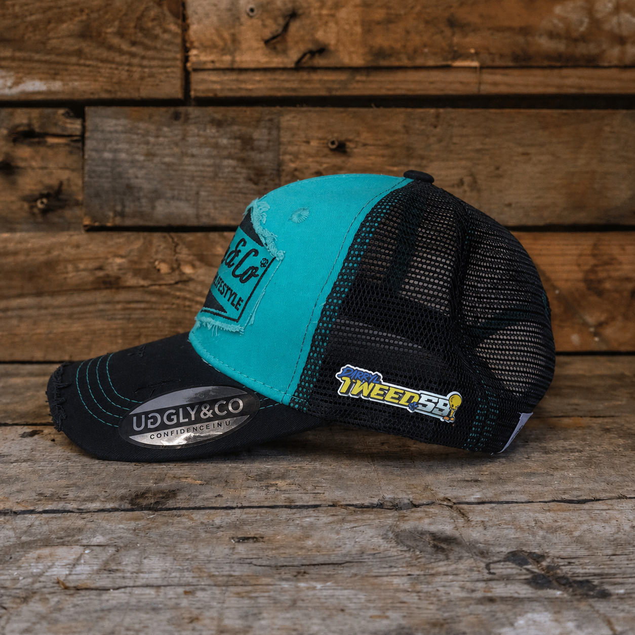 darryl tweed signature turquoise and black diamond cap side
