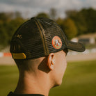 Close-up of the mesh back on the Bathams Racing Diamond Trucker Hat