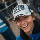 Katie Hand wearing the Uggly&Co Off White and Navy Diamond Cap
