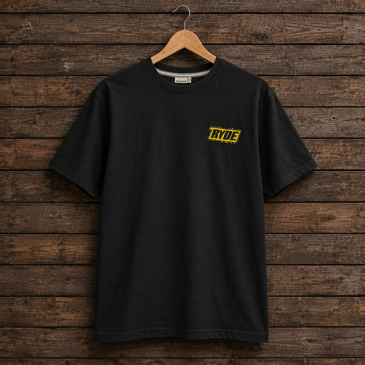 Front view of the Kyle Ryde Back-to-Back Championship Confetti Tee in black and gold