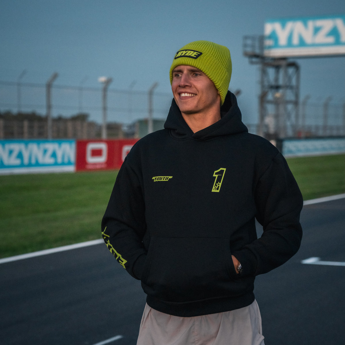 Black Kyle Ryde Core #1 Hoodie in a motorcycle lifestyle setting