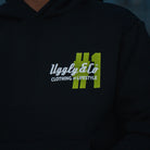 Kyle Ryde graphic and chest logo detail on Black Diamond Hoodie