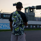 Black Kyle Ryde Graphic T-Shirt in a motorcycle lifestyle setting