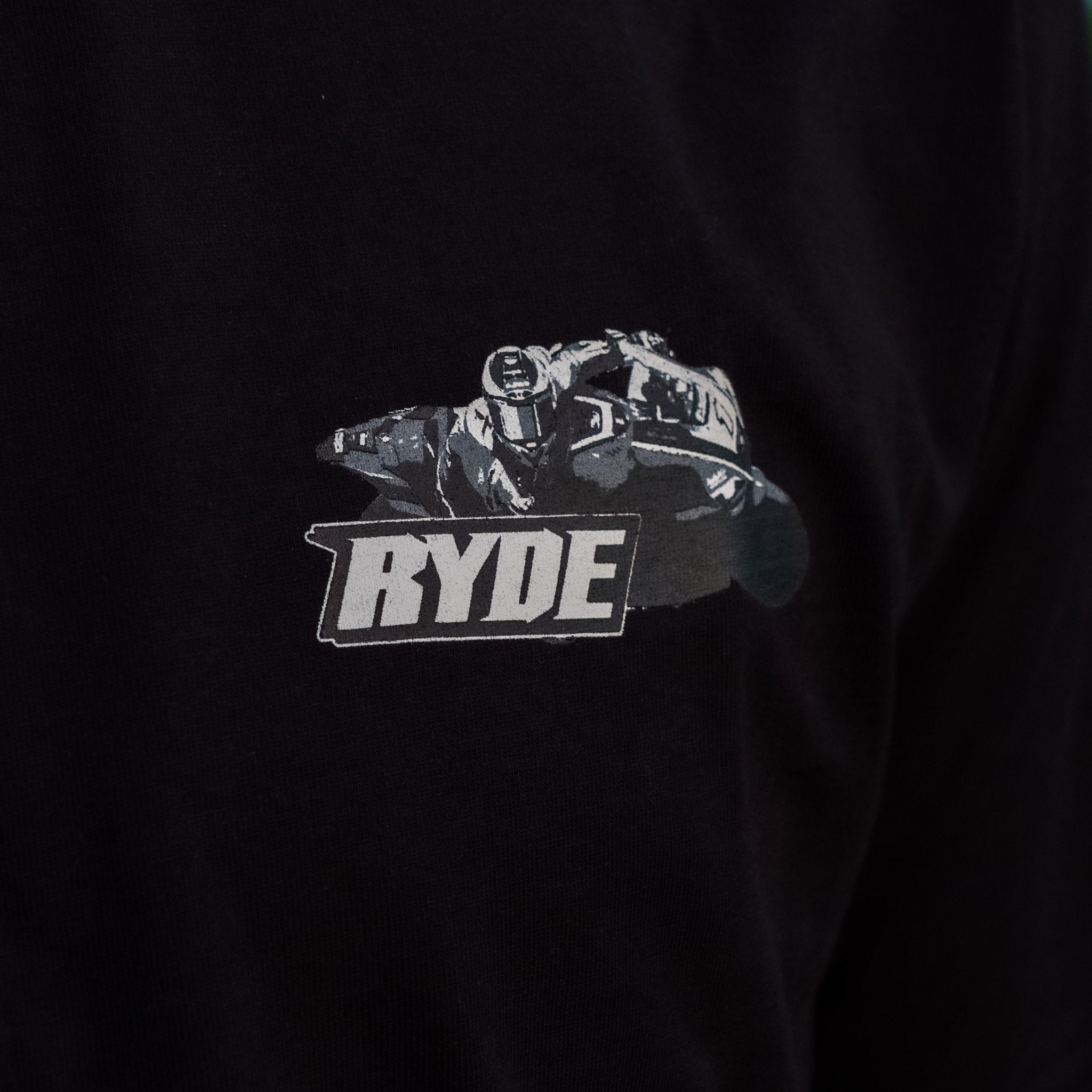 Close up detail of Kyle Ryde Black-Out Tee