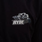 Close up detail of Kyle Ryde Black-Out Tee