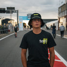 Trackside photo of Kyle Ryde wearing a Kyle Ryde #1 black t-shirt from Uggly&Co