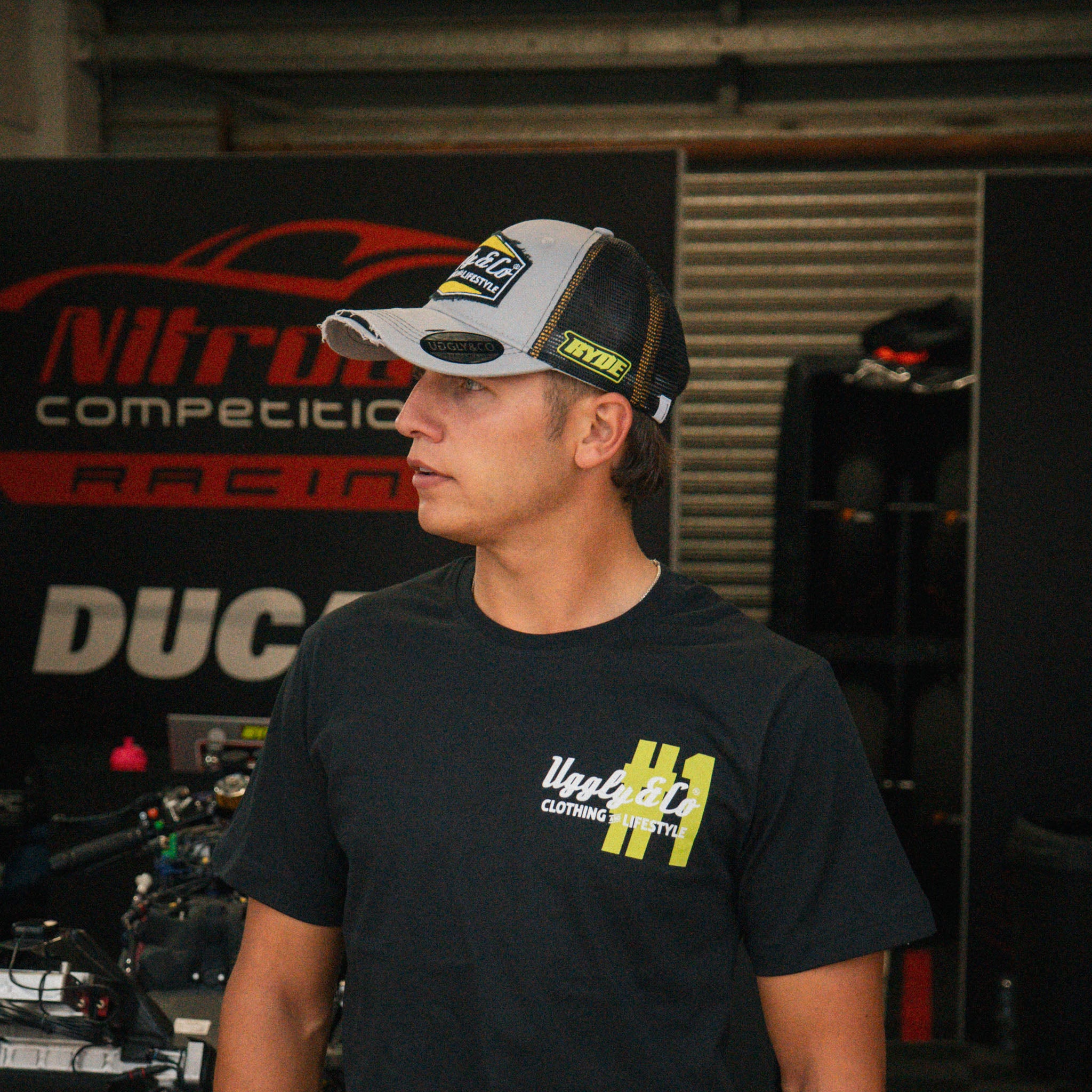 Stone Grey Kyle Ryde Diamond Trucker Cap from the Uggly and Co racewear collection
