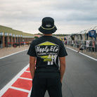 Kyle Ryde wearing the Diamond Tee on the starting grid at a British Superbikes race.
